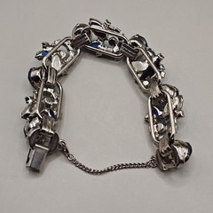 Vintage Juliana D&E 5 Link Bracelet Blue AB Rhinestones Moonglow Cat Eyes Sz 6.5