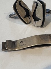 LORE Midcentury Modernist sterling silver CUFFLINKS with TIE BAR — Bird design