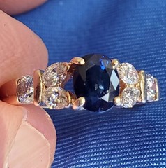 Original EARTH MINED SAPPHIRE DIAMOND Deco Engagement Ring 14K GOLD Solitaire