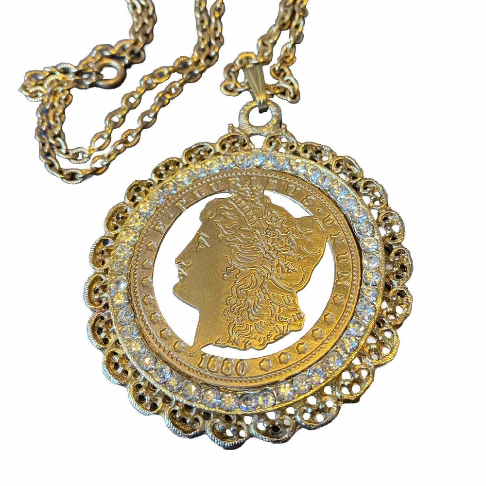 Vintage 1880 E.PLUR.L.BUS.UNUM By Crown Jewel Man Made Diamonds Necklace Pendant