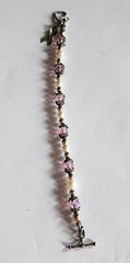 Vtg Sterling Silver And 14kt Beads Breast Cancer Bracelet
