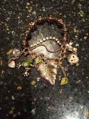 B & J Rose & Gold Tone Charm Necklace And Bracelet Set Hearts, Leaves, Frog,…