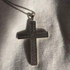 Vintage Sterling Silver 925 Floral Design Cross Pendant Necklace 16″