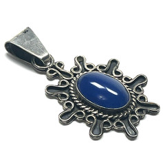 Vintage Mexico 925 Sterling Silver Blue Stone Pendant Signed TA-122