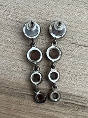 Vintage Silver Tone Dangle Drop Earrings l Round Brown Stones l 2in l 4 Gems