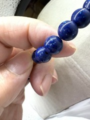 Navy Blue & Gold Tone Beaded Necklace W/ Speckles VTG