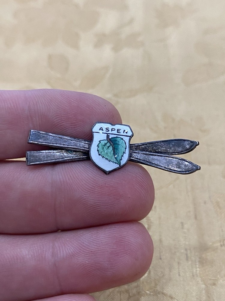 Vintage Sterling Silver 925 Tested Estate Acquired Aspen Skiing Brooch Pin