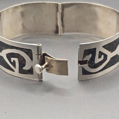 Vintage Taxco Sterling Silver Turquoise Inlay Bracelet 7″ Eagle 3 Signed AMD 30g