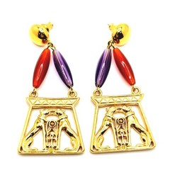 VTG JACKIE COLLINS Egyptian Revival Panthers gold tone designer runway Earrings