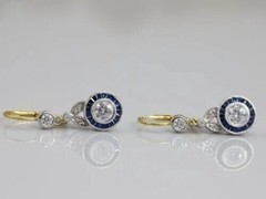 Art Deco Style 2.55Ct Lab Created Diamond & Sapphire 14K White Gold FN Earrings