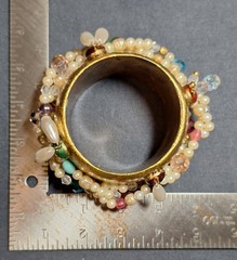 OOAK Vnt. 1980s-1990s “Ross Madole” Cuff Bracelet/Gold Leaf w Faux Pearls & Gems