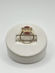 Vintage 3.00ctw Red Spinel & Sapphire Halo 16mm Ring 10k Yellow Gold Size 5.25