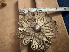 Antique Made In Mexico 900 Silver Floral Filigree Brooch 3D 3.75” 56 Grams