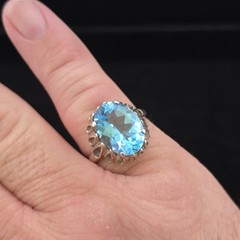Vtg Sterling Large Blue Topaz Statement Ring 11.25 Kabana Faceted Openwork Crown