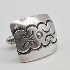 Vintage Native American 925 Sterling Silver Stamped Cloud Bullet Back Cuff Links