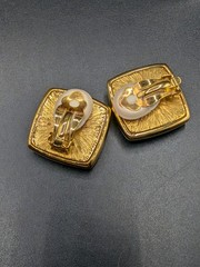Vintage Good Quality Black Enamel and Rhinestones Gold-Tone Clip On Earrings