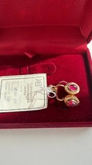 Vintage USSR 925 Sterling Silver Gold Plated Red Corundum Earrings NOS