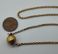 Antique Round Link Solid Y. Gold Chain Engraved Ball Clasp Choker Necklace 17″
