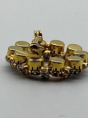 Wreath Circle Ruby Red, Blue & Rhinestone Gold Tone Brooch