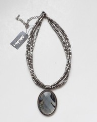 Cookie Lee NWT Silver Tone Beaded Necklace w/ Faceted Mirror Pendant 15″ to 19”