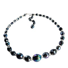 Vintage West Germany AB Crystal Glass Bead Necklace Peacock Iridescent Choker