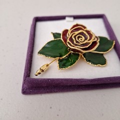 VINTAGE METAL ENAMEL ROSE FLOWER PIN BROOCH RUFFLE PETALS Rose 3″ NEW