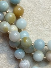 Vintage Pale Green Blue Tan Calcite Bead Necklace 60” Knotted