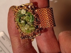 VTG MCM Cuff Links Men’s Green Jade Style Stone & Gold Tone Wraparound Mesh