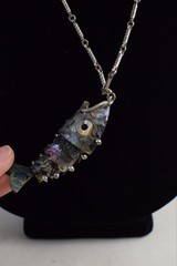 VTG Abalone Shell Silver Articulated Nautical FISH Pendant Necklace Read
