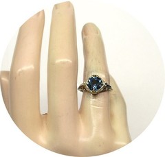 Art Deco – Ring – LONDON Blue Topaz – Solid 14k White Gold Filigree Mtg. – Sz 6.