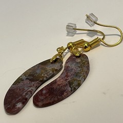 Crazy Lace Agate Boomerang Earrings Gold French Wire lightweight Gemstone Boho