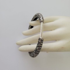Vintage Ornate Silver Plated Metal Open Bracelet Bangle Scroll Design Adjustable