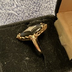 10k Yellow Gold Marquise Black Onyx Ring with Diamond Accent, Size 5.5