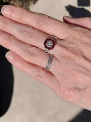 Art Deco Lab-Created Diamond & Garnet Hexagonal Frame 14K White Gold Finish Ring