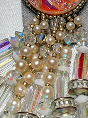 Glamorous Signed Chipita Simulated Pearl Cut AB Crystal Bead Clip-on Earrings