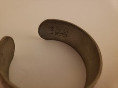 VINTAGE Kirk Stieff Pewter Etched Cuff Bracelet Rose 900-6 June, 6.25in