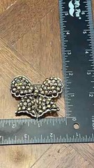 Vintage Weiss Bronze Rhinestone Ribbon Bow Brooch Gold Tone Signed Nice!
