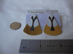 VINTAGE SAMUEL HUANG CLOISONNE RETRO ABSTRACT CHARCOAL & GRAY ENAMEL EARRINGS