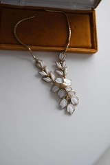 Vintage Crown Trifari Necklace Milk Glass Parure Choker 1960s Elegant Timeless