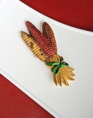Autumn Fall Harvest Thanksgiving Resin 3½” Brooch Pin 3 EARS FLINT Calico CORN