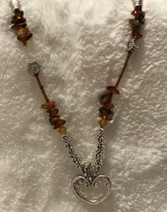 Vintage Amber Nuggets Silver Heart Pendant Necklace, Amber Memory Wire Bracelet