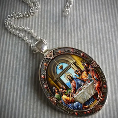 1 Piece Vintage Style Last Supper Oval Glass Pendant Necklace White Gold Plated
