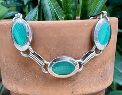 🎥 8″ Mint Green Real Malachite 49 gr Bracelet Sterling Box Clasp Vtg Mexico