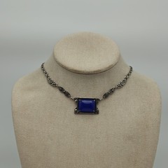 Vintage Sterling Silver 925 Blue Chalcedony Marcasite Necklaces 15.5″