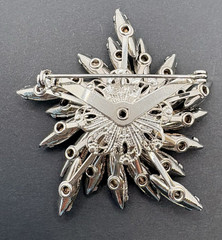 Vintage Smoky Gray Crystal Floral Swirl AB Crystals Brooch Silver Tone Prong Set