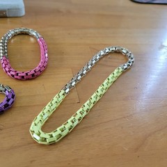 Vintage 80s Color Block Drape Bracelet Lot Pink Purple Yellow Silver Tone