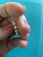 Vintage Gold tone faux pearl half hoop pierced earrings 1/2”