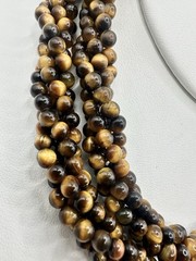 VTG 29In 4 Strand Tigers Eye Bead Necklace Caviar Gold Tone Fish Hook Clasp Read