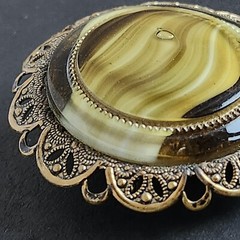 West Germany Brooch Pin Jewelry Green Art Glass Filigree Vintage Fashion Beauty