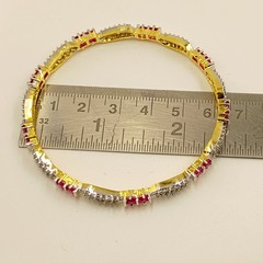 Designer Ruby & Cubic Zirconia Bangle Set Handmade 22K Gold Plated Ethnic Style